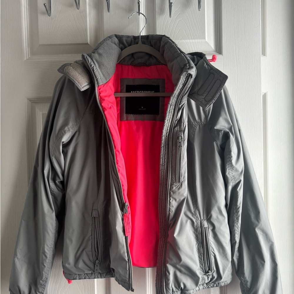 Abercrombie Gray Jacket with Pink Lining